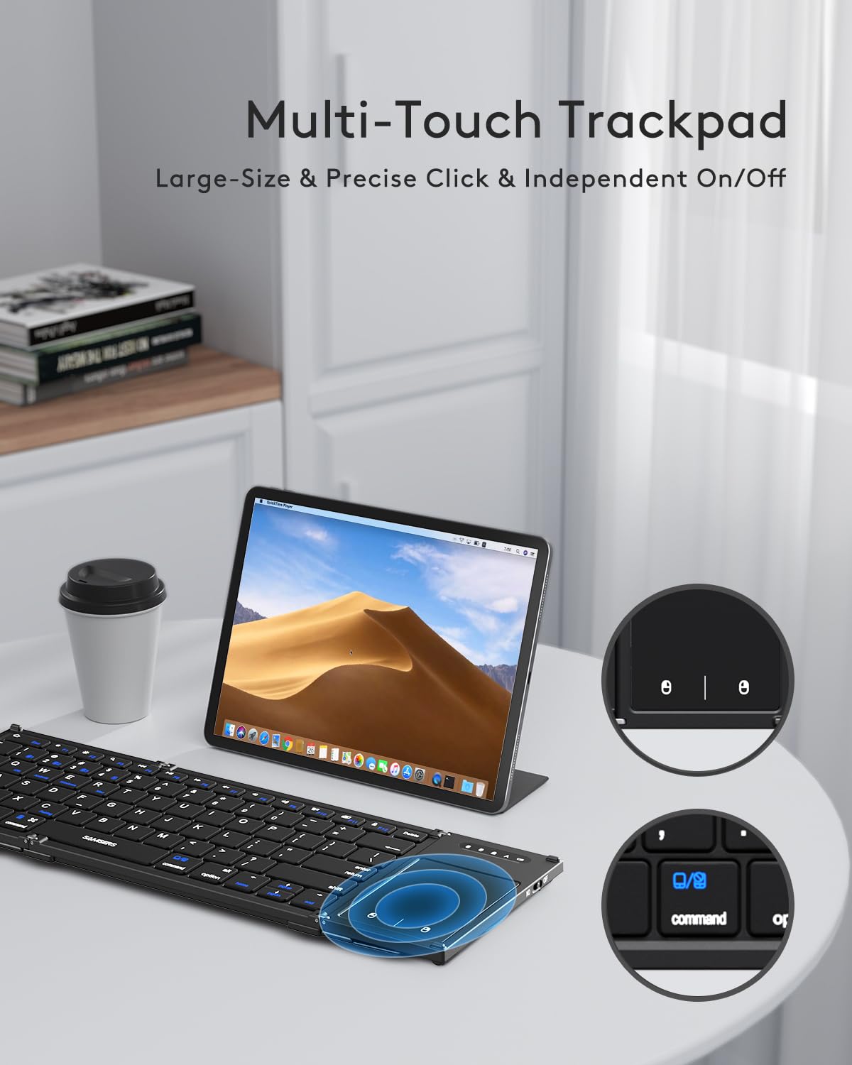 Samsers Foldable Bluetooth Keyboard With Touchpad, Full Size Dual Mode Wireless Folding Keyboard, Rechargeable Portable Travel K