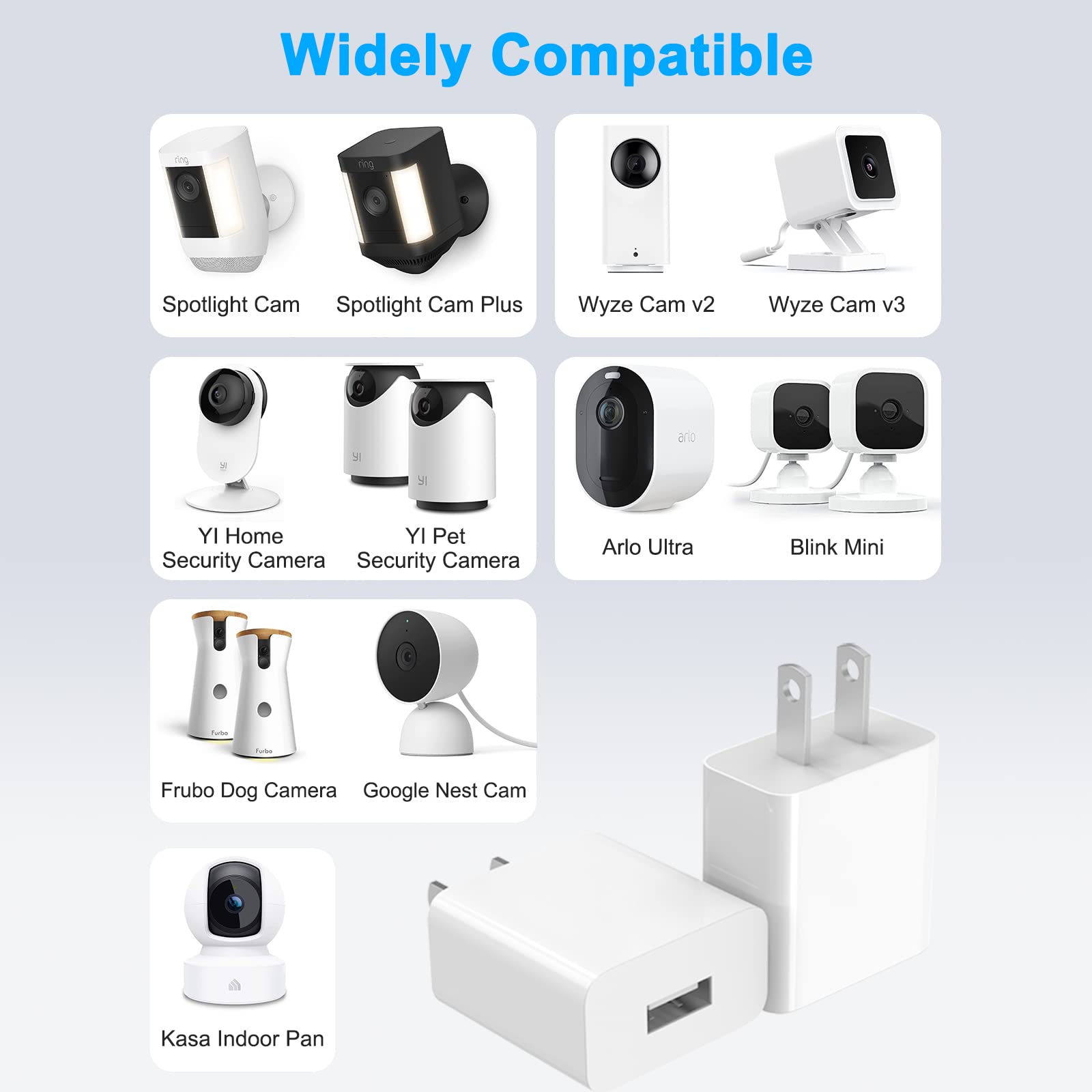 Power Adapter For Outdoor Wyze Nest Cam | Usb Cam Wall Charger | For Blink Mini Pan/Ring Spotlight/Google Nest/Blink Indoor/Ring
