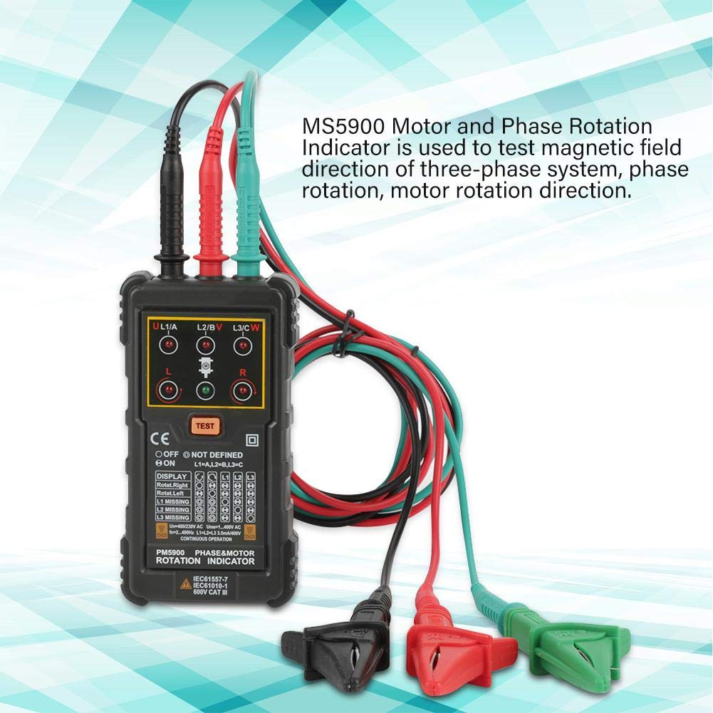 Motor Rotation Tester, Pm5900 Portable Handheld Three Phase Motor Rotation Indicator Tester