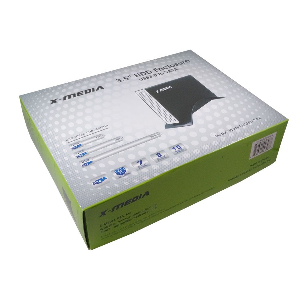 X MEDIA XM EN3251U3 BK 3.5 Inch USB 3.0 SATA Aluminum Hard Disk Drive HDD External Enclosure Case, Support 2.5/3.5 Inch SATA / SSD Hard Disk Drive