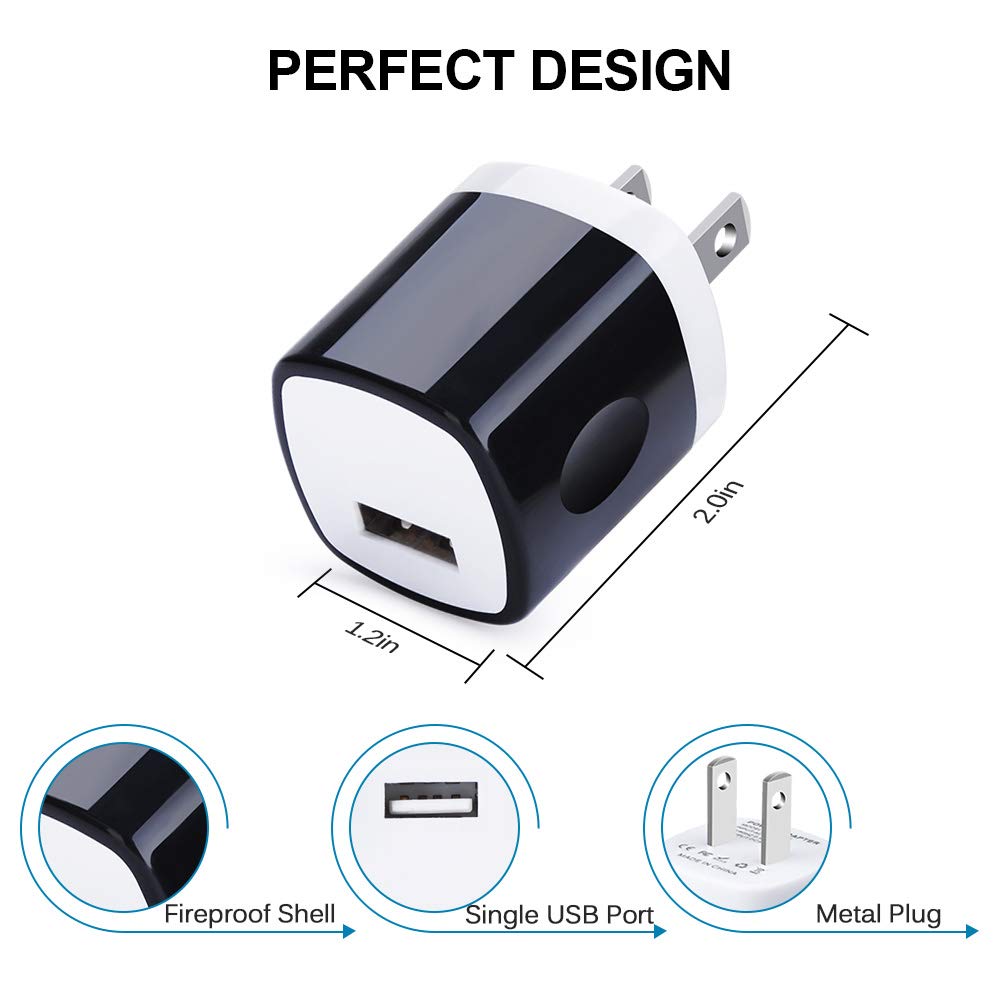 Wall Adapter 10 Pack,Uorme 1A 5V Single Port Charger Power Usb Plug Charging Cube Block Box Compatible Iphone 14 13 12 Se 11 X,