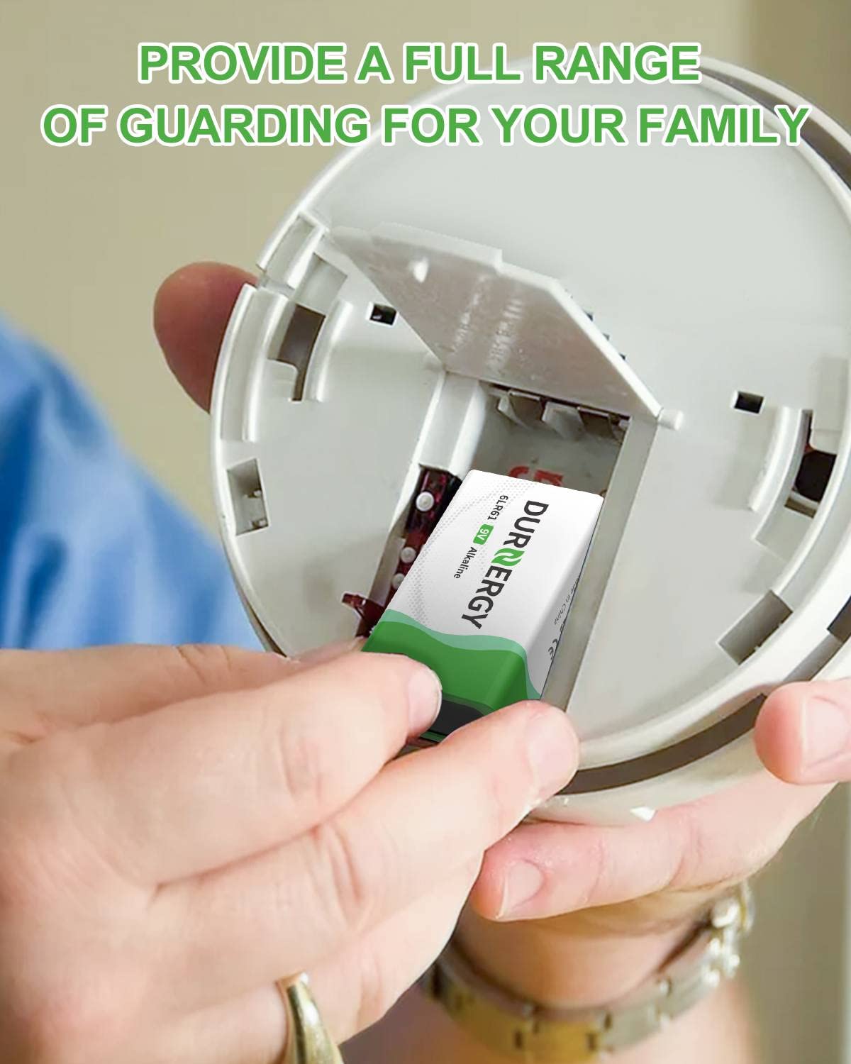 Durnergy 9V Batteries 12 Pack, 10 Year Shelf Life, 9V Battery For Smoke Detector, 9 Volt Power Supply For Guitar Pedals, Square