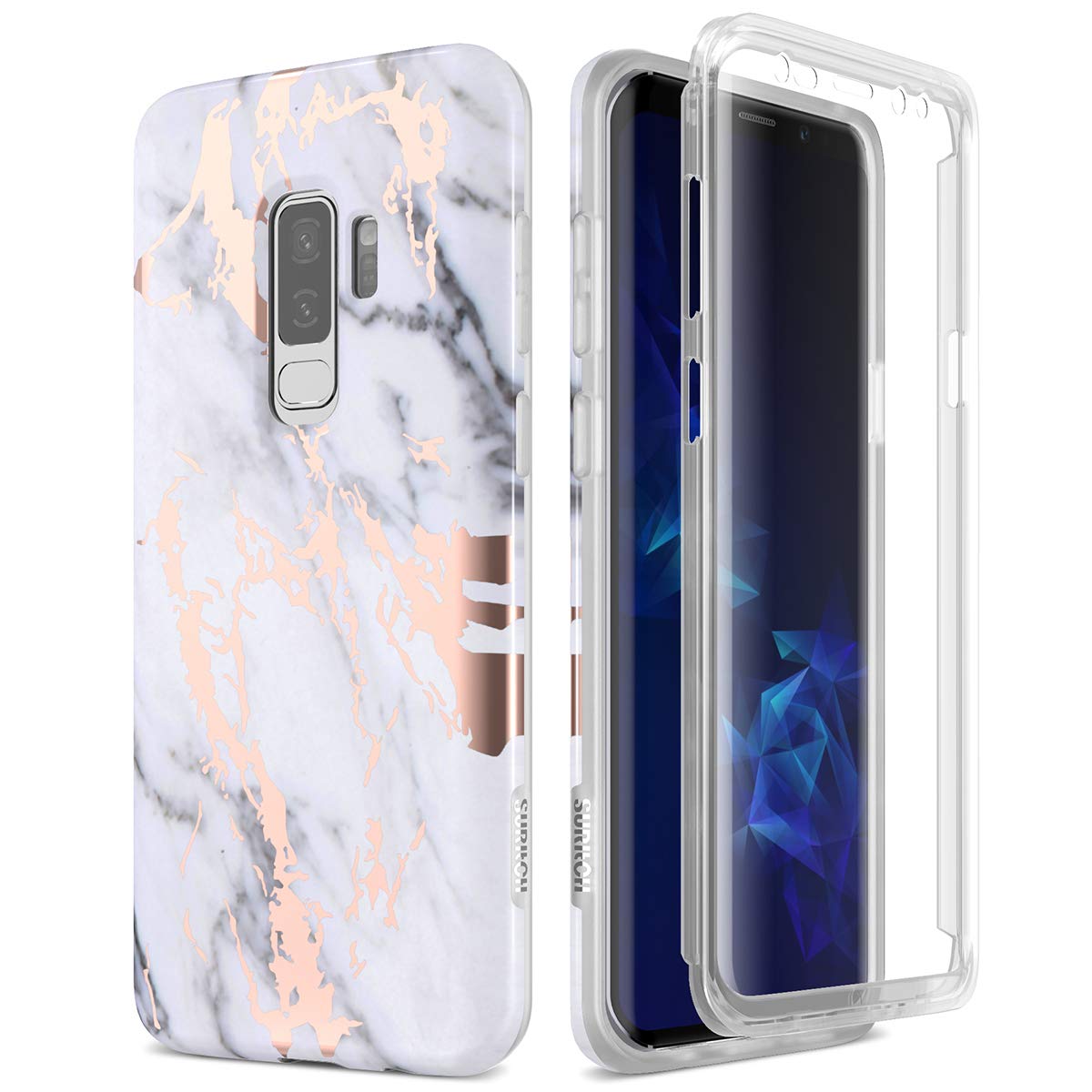 Suritch For Samsung Galaxy S9 Plus Marble Case, [Built In Screen Protector] Full Body Protection Shockproof Rugged Bumper Protec