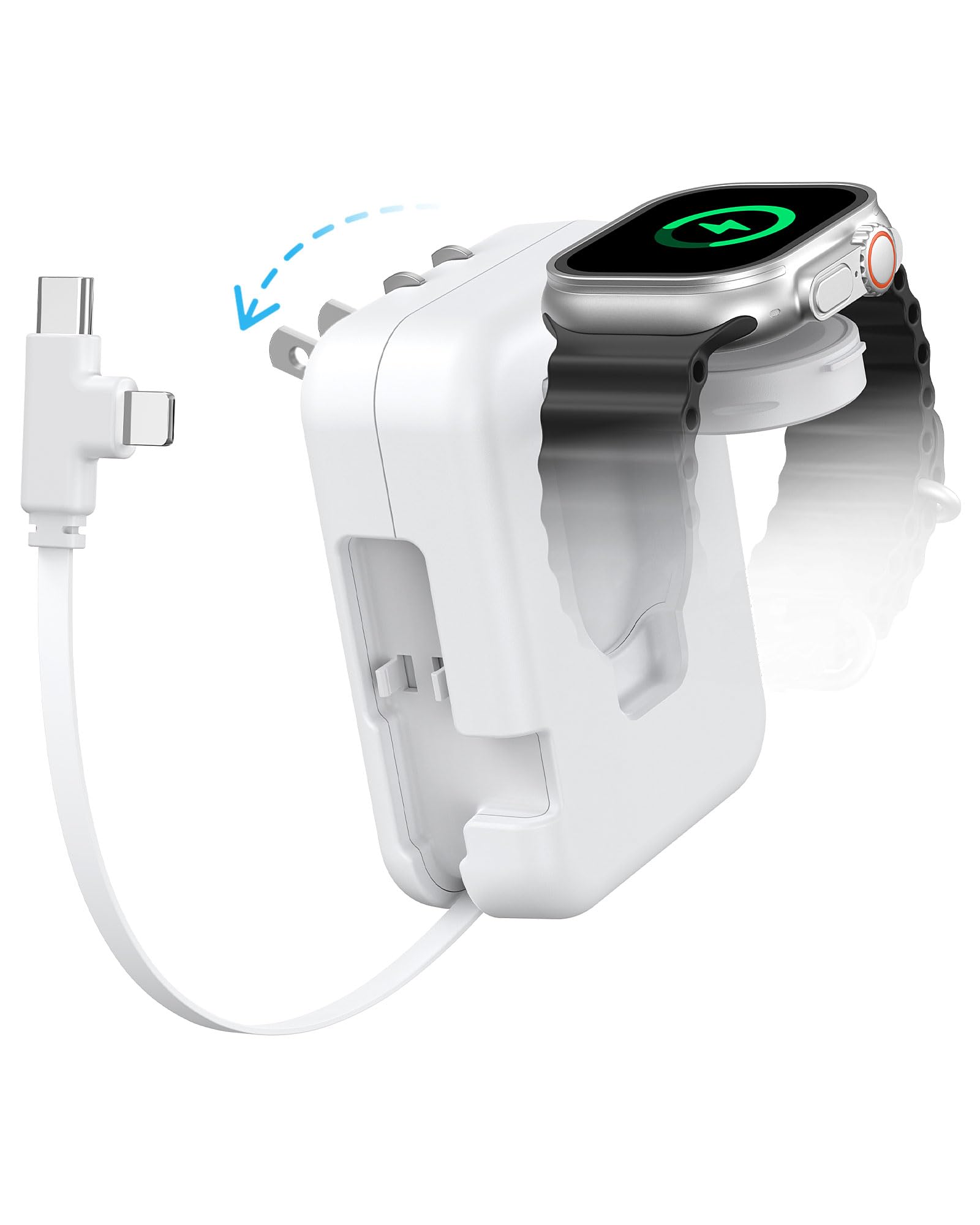36W 3 in 1 Retractable Charger, Fast Charging Block with Builtin iWatch Charger Stand, Portable Travel Wall Charger for iPhone 