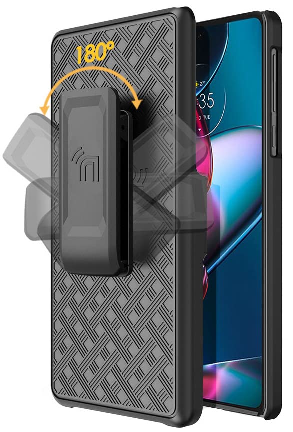 Nakedcellphone Case With Clip For Motorola Edge+ 5G Uw (2022), Slim Hard Shell Phone Cover With Stand And [Rotating/Ratchet] Bel