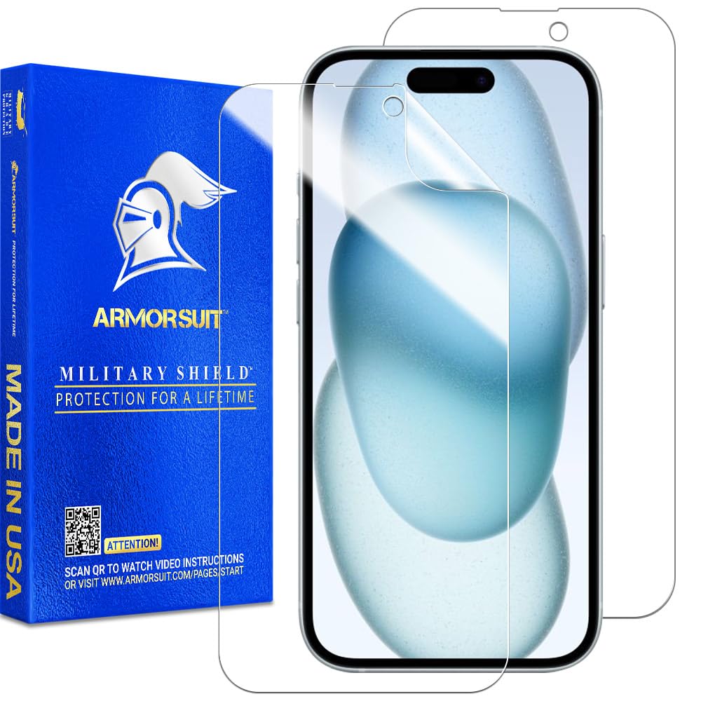 Armorsuit 2 Pack Screen Protector For Iphone 15 [6.1 Inch] Case Friendly Militaryshield Hd Clear Film   Made In Usa