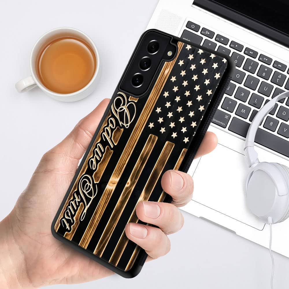 Daizag Compatible With Samsung Galaxy S22 Plus Case, In God We Trust Wood Grain Design American Flag For Man Woman, All Round Pr