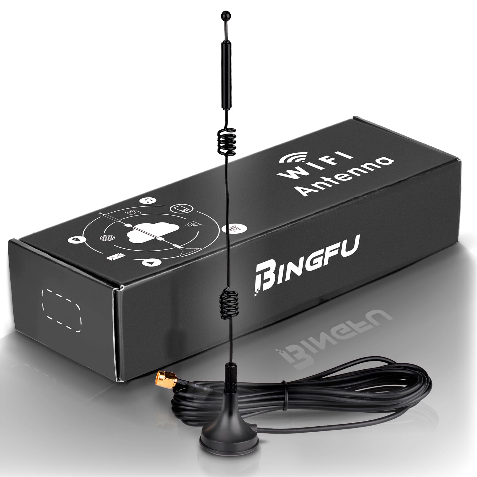 Bingfu Dual Band Wifi 2.4Ghz 5Ghz 5.8Ghz 9Dbi Magnetic Base Rp Sma Male Antenna For Wifi Router Wireless Network Card Usb Adapte