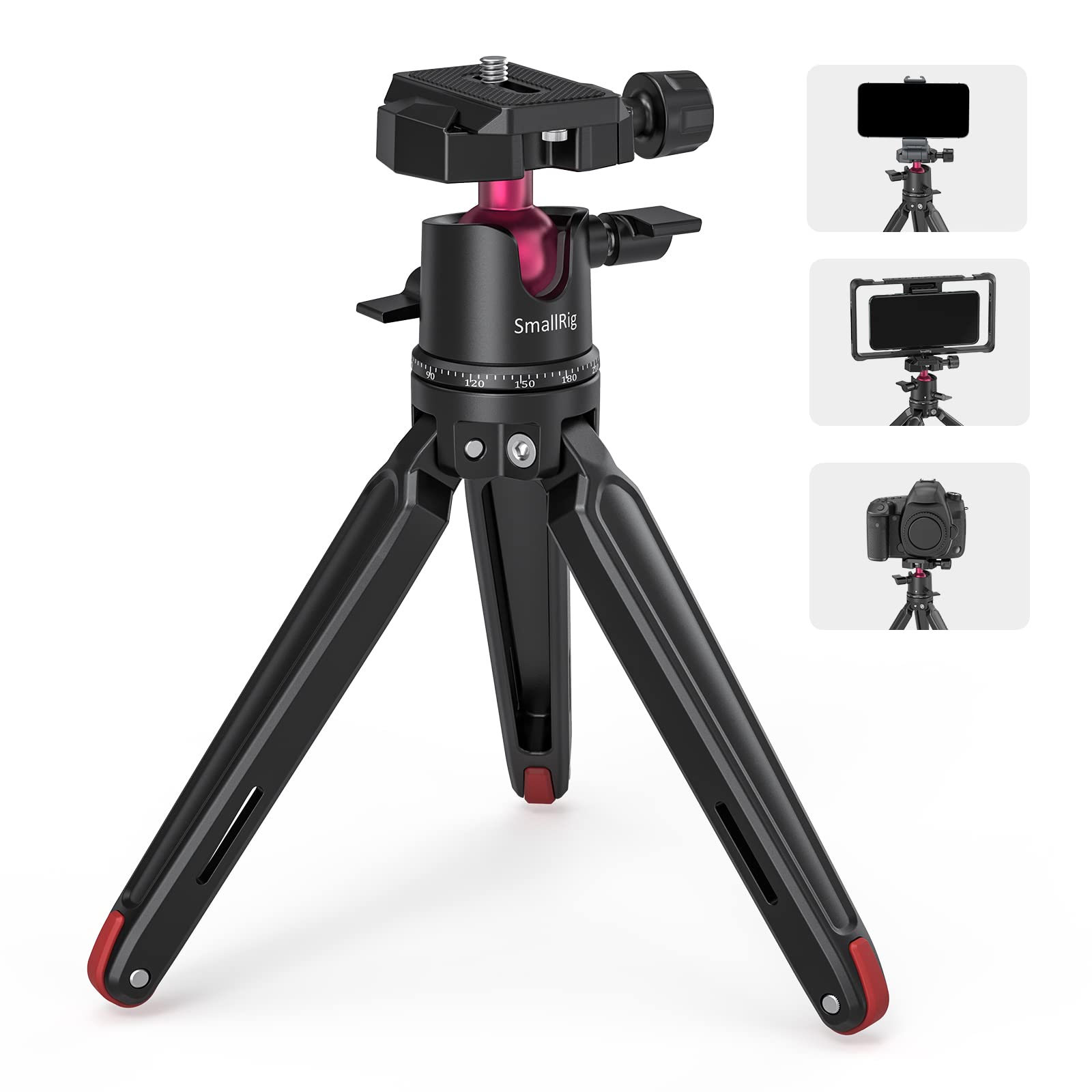 SmallRig Mini Tripod for Camera, Updated Desktop Tabletop Tripod with Arca-Type Compatible QR Plate, 360 Ball Head and 1/4 Screw