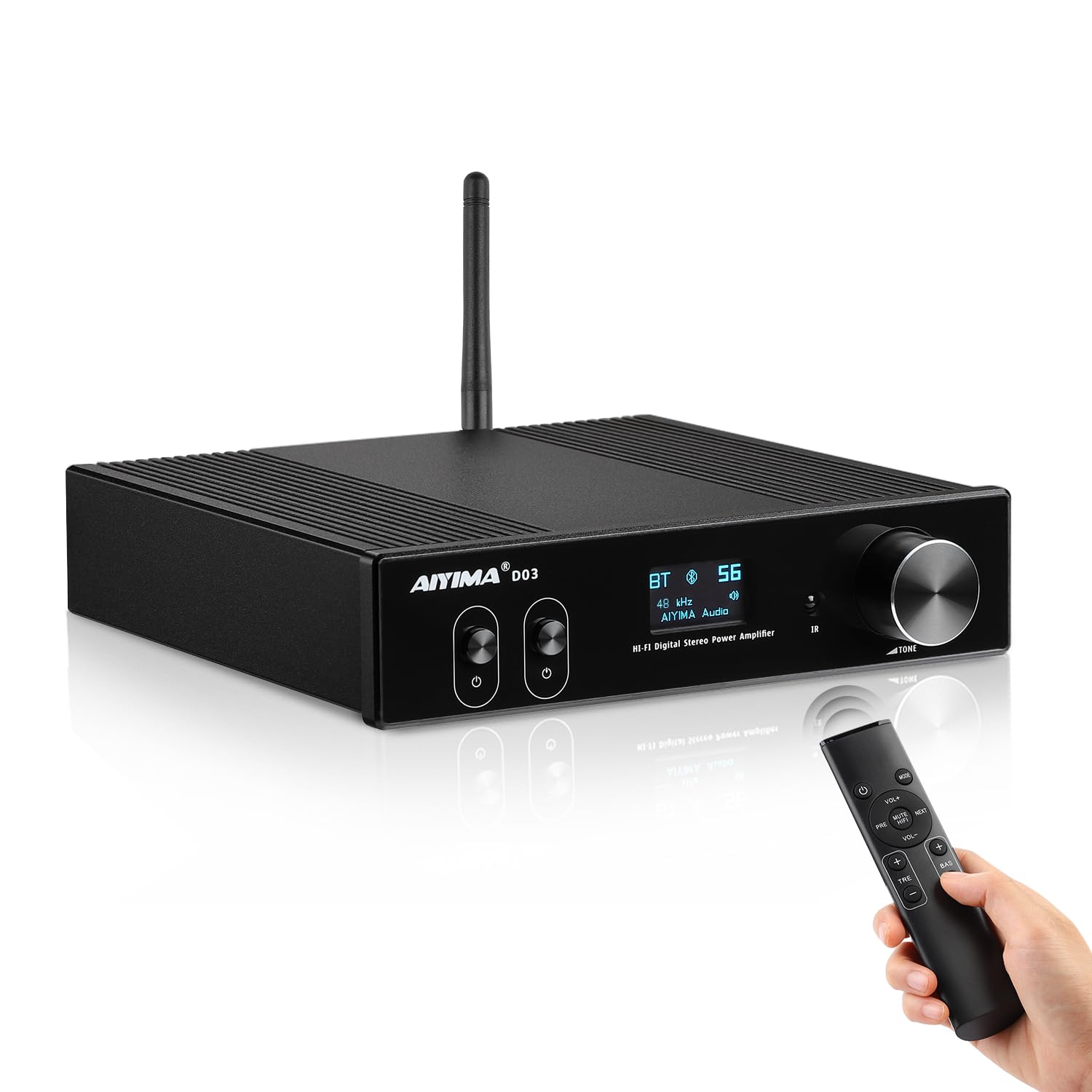 Aiyima D03 Bluetooth 5.0 Dac Amplifier 150 Watt X 2 Stereo Hifi 2.1 Ch Digital Sound Amplificador 24Bit/192Khz Class D Power Amp Usb Coaxial Optical Oled Aptx, Support Subwoofer & With Remote