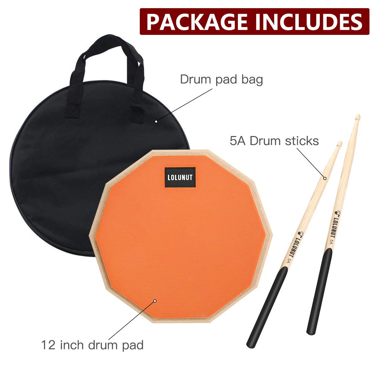 Lolunut 8 Inch Silent Drum Pad, Dumb Drum Beginner Rubber Practice Pad, With 5A Drum Sticks And Practice Pad Bag