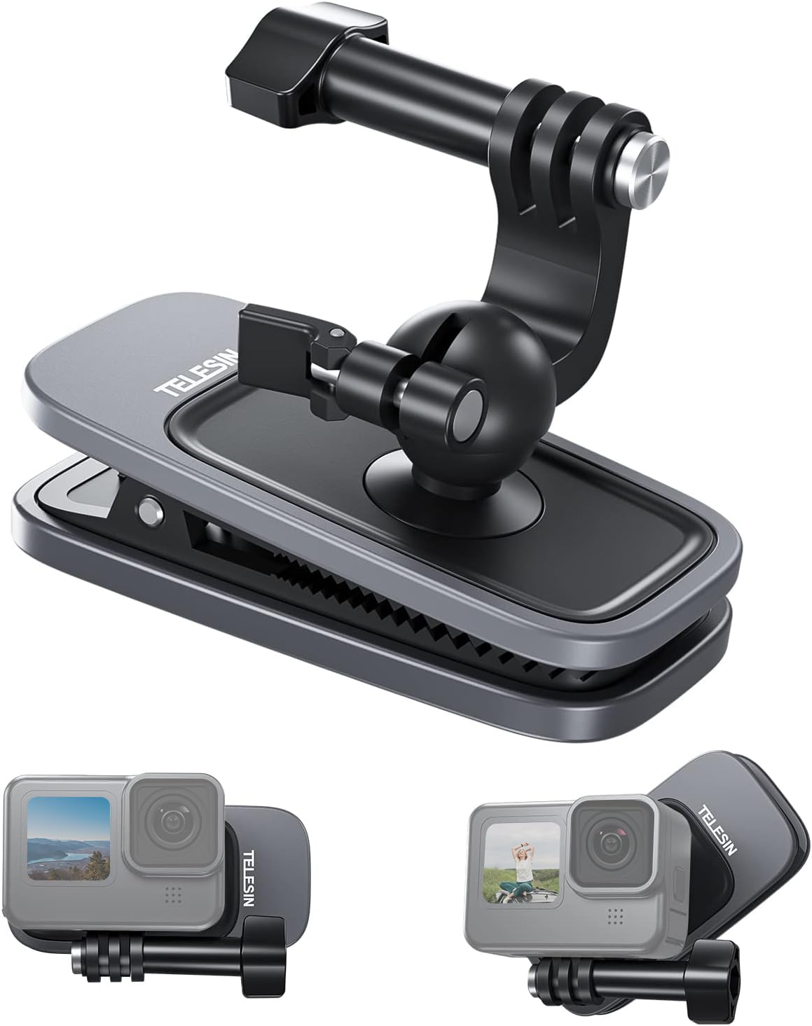 Telesin Backpack Clip Mount 360 Swivel Ball Joint Shoulder Bag Belt Strap Mounts Accessories For Gopro 13 12 11 10 9 8 7 6 5 Insta 360 X3 Ace Pro Dji Action 3 4 Osmo Pocket 3 Bike Motorcycle Accessory