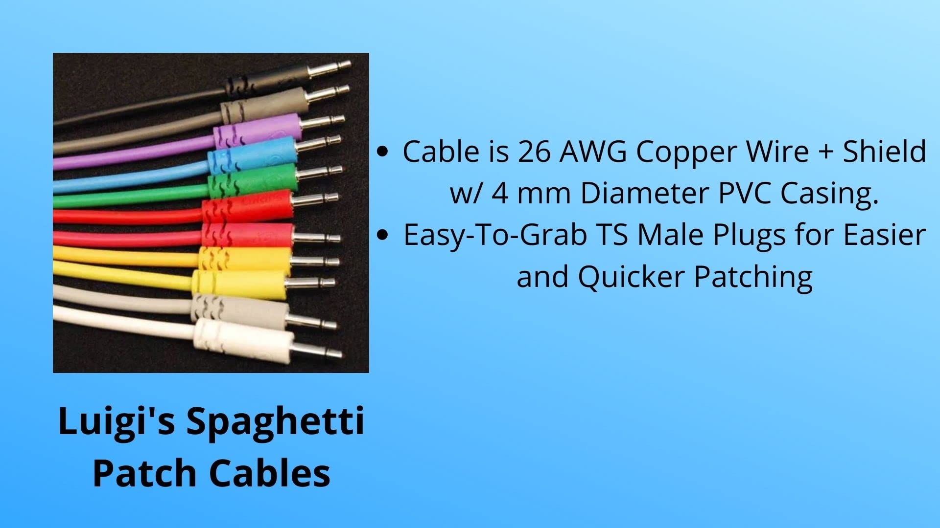 Luigis Modular Supply Spaghetti Eurorack Patch Cables   Package Of 5 Green Cables, 24 (60 Cm)