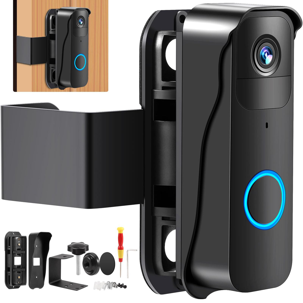 Video Doorbell Mount No Drill Adjustable Mounting Bracket Compatible For Blink Anti Theft Doorbell Camera Door Holder Cover, Doo