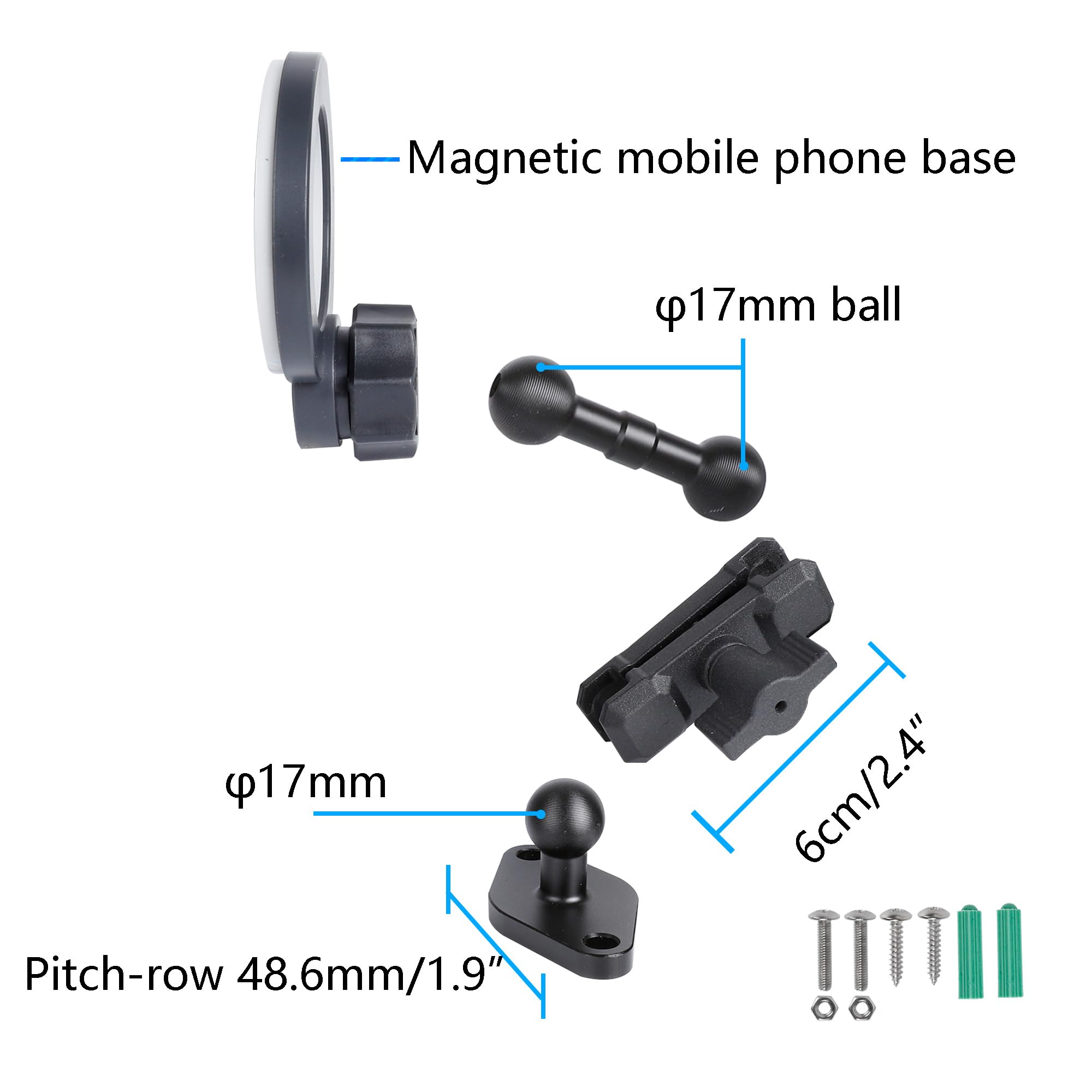Leenconghui Magnetic Phone Holder With Amps Standard Drill Base For Magsafe, Aluminum 360 Rotation Phone Mount For Car Dashboard