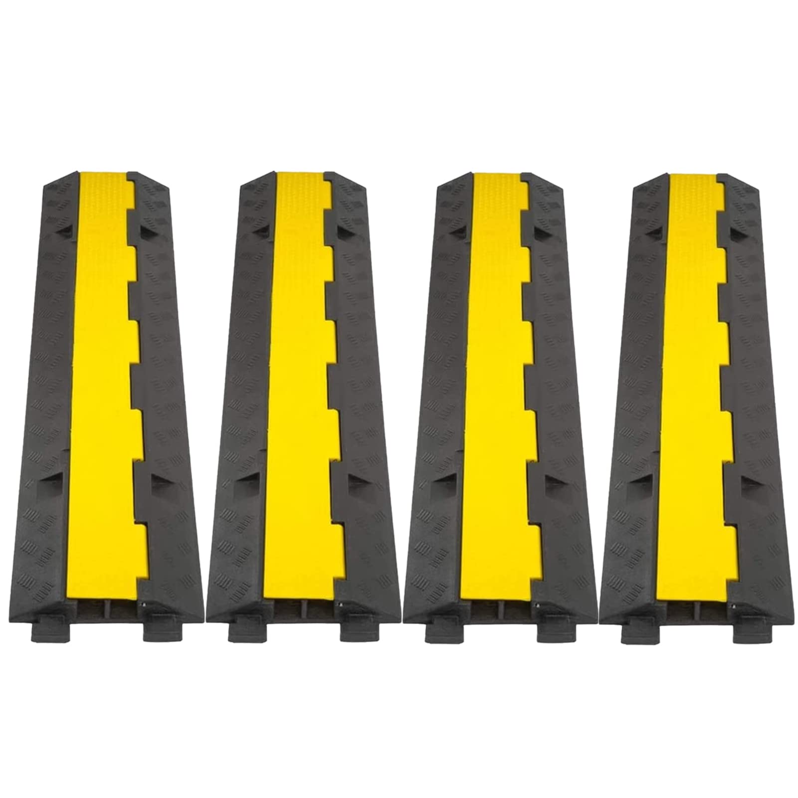 Cxrcy Cable Ramp 4 Pack 2 Channel 11000Lbs Axle Capacity Floor Cable Cord Protector, Black & Yellow Speed Bumps Hose Protector R