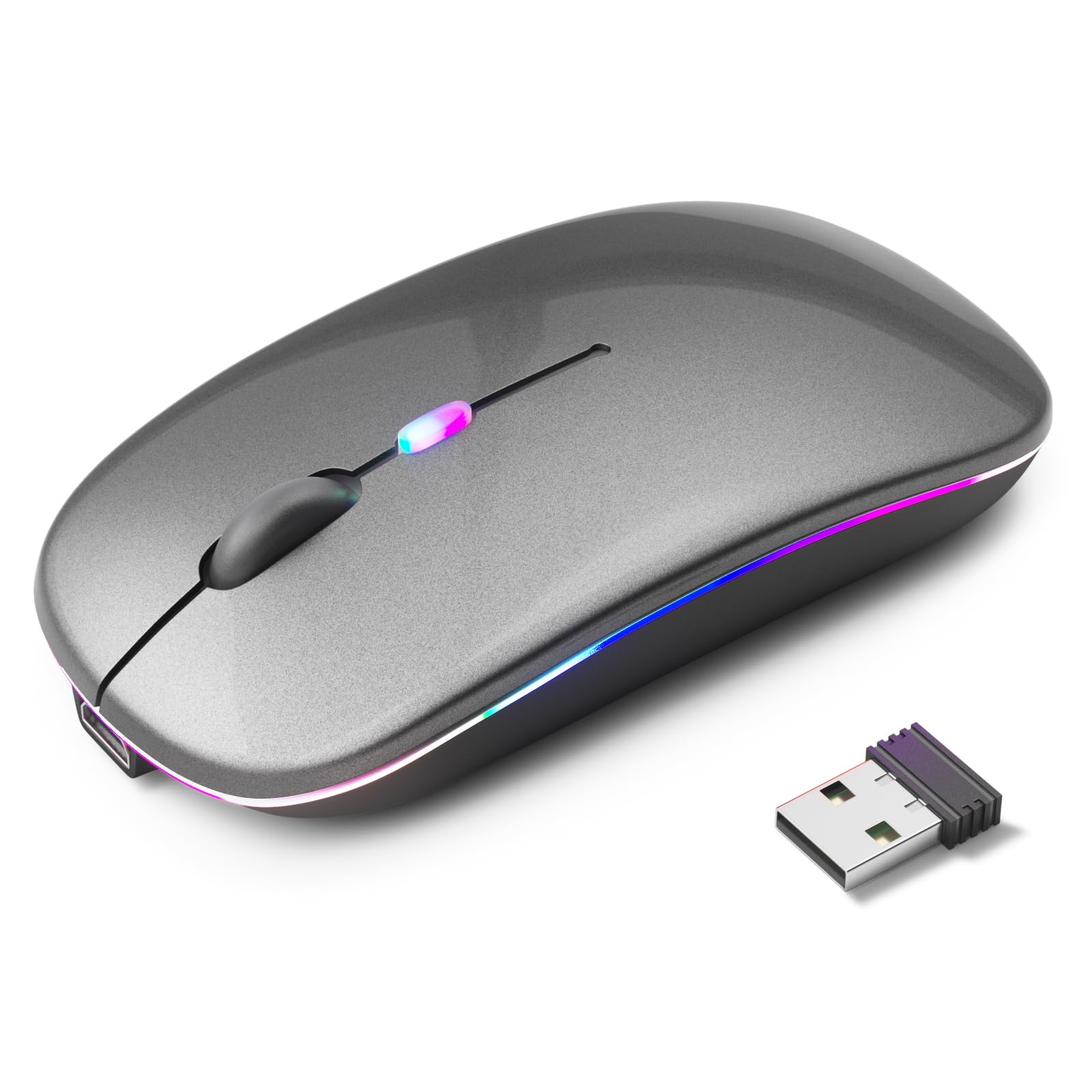 Kanmabpc Wireless Bluetooth Mouse, Rechargeable Led Dual Mode Mouse (Bluetooth 5.2 And Usb Receiver) Portable Silent Mouse,For L