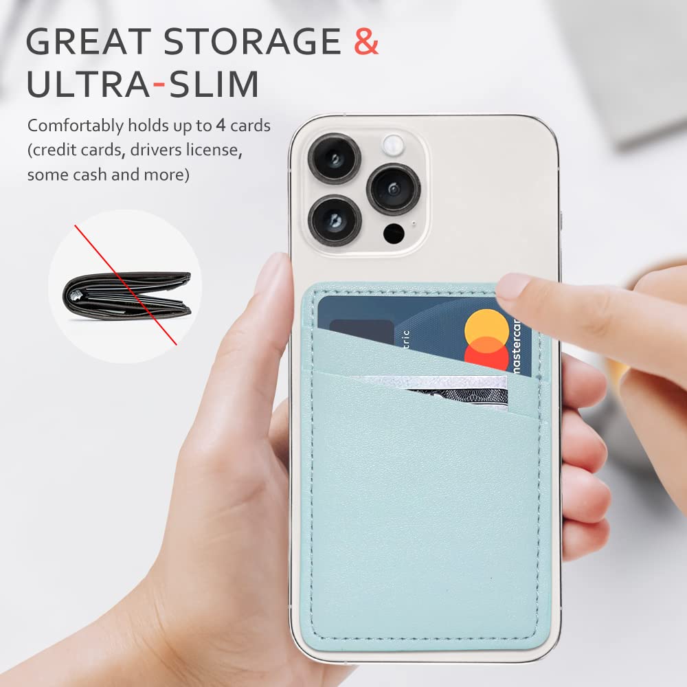 Card Holder For Phone Case, Phone Card Holder Leather, Dual Pocket Phone Wallet Stick On For Iphone, Android Cell Phone   White