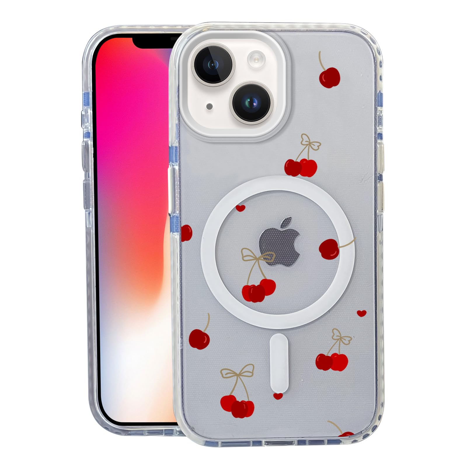 Nimeey Cherry for iPhone 15 Case,MagSafe Compatible,Matte Soft Slim Shockproof Cover,Anti-Fingerprint,Anti-Yellowing,Anti-Scratc