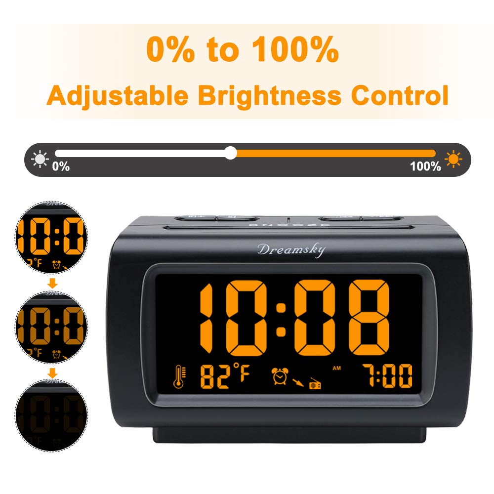 Dreamsky Alarm Clock Radios For Bedrooms With Battery Backup, Large Big Numbers With Brightness Dimmer, Usb Port, Bedside Digita