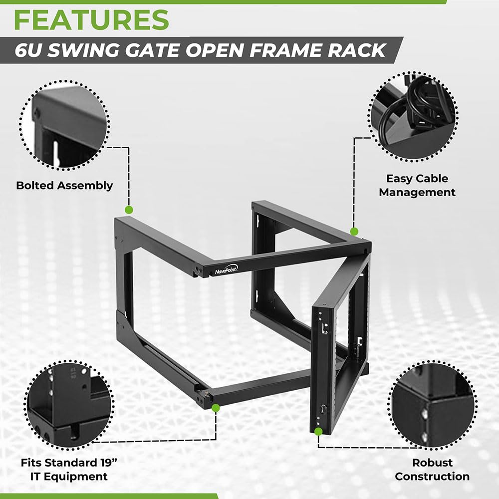 Navepoint 6U Server Rack With Swing Gate   6U Wall Mount Rack For 19 Inch It Equipment Open Frame Rack   Network Rack Wall Mount