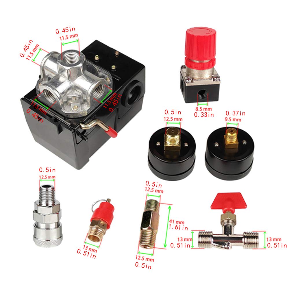 Air Compressor Pressure Switch Pressure With Valve Control Regulators Gauge 90 120Psi 4 Port Safety Valve Air Compressor Parts