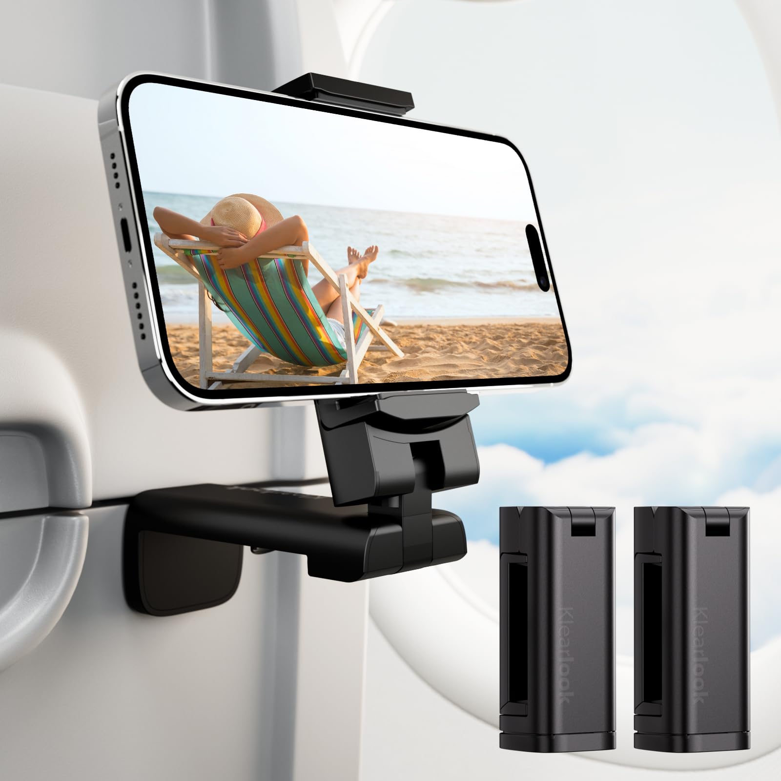 2 Pack Universal Airplane Phone Holder, Klearlook 360 Degree Rotation Travel Essentials Phone Mount For Desk, Handsfree Travel M