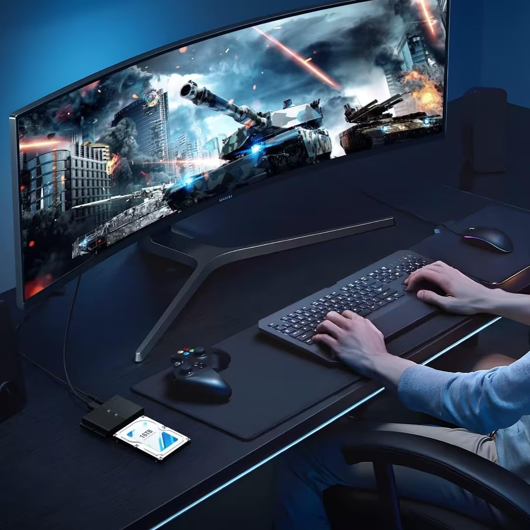 Fideco Usb 3.0 To Sata Or Ide Adapter, Hard Drive Adapter Cable Universal For 2.5/3.5 Inch Sata Hdd/Ssd & Ide Hdd With 12V/2A Po