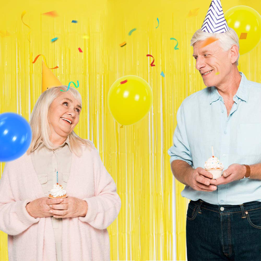 Beishida 2Pcs Yellow Door Streamer, Yellow Backdrop, Foil Fringe Curtains Metallic Tinsel, For Halloween Backdrop Birthday Weddi