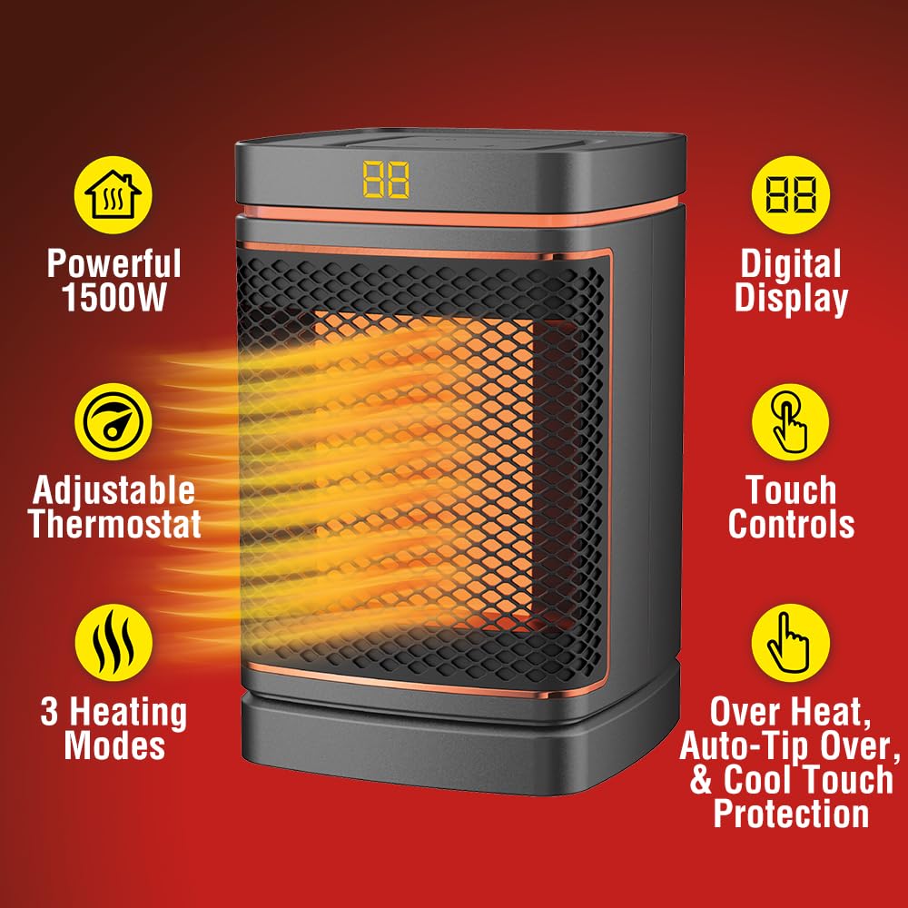 Ontel Handy Heater Copper Core Pure Warmth Ceramic Space Heater (1500 W), Adjustable Thermostat, Portable Heater For The Bedroom