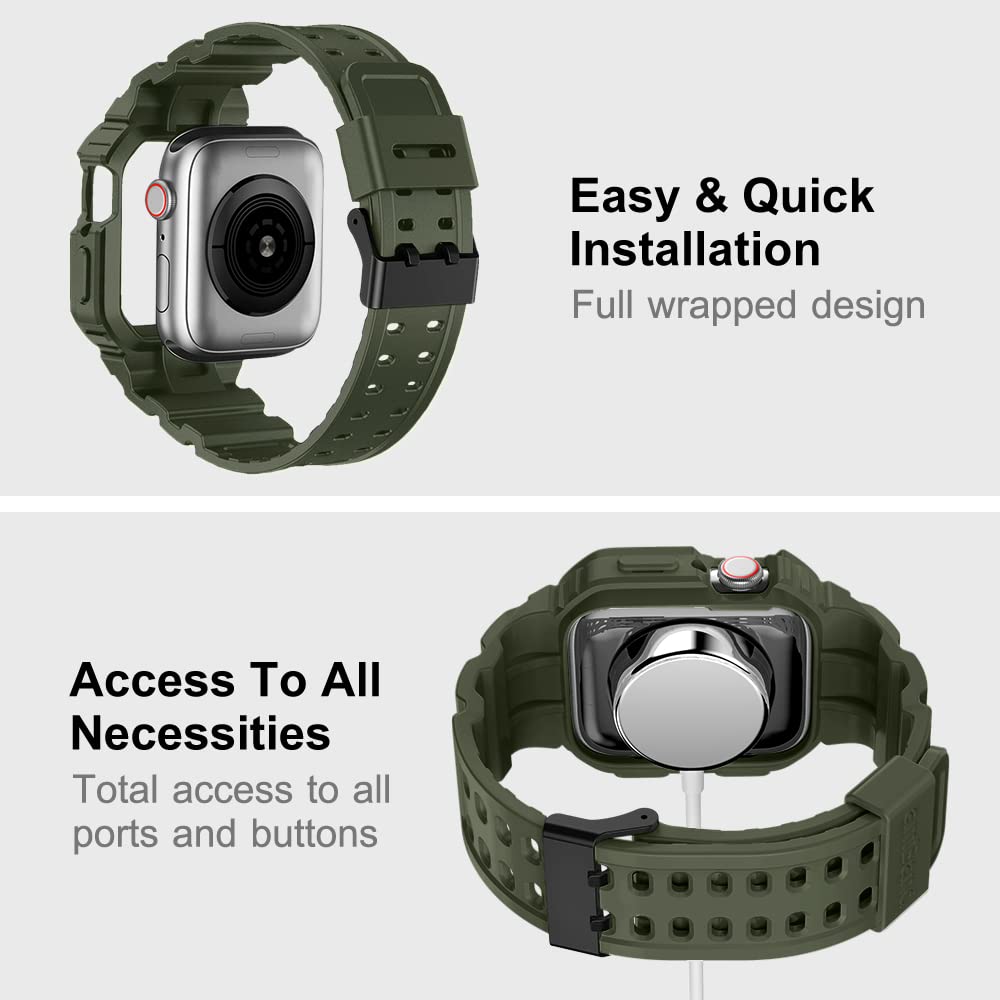 Amband Compatible With Apple Watch Band 45Mm 44Mm 42Mm With Bumper Case, Rugged Men Bands For Iwatch Se Series 9 8 7 6 5 4 3 2 1