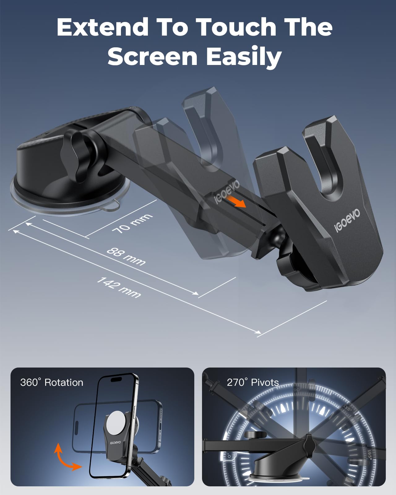 Igoevo Socket Phone Mount For Car Dashboard Windshield One-Hand Operation Strong Suction Cup Pop Car Holder For Iphone Fits All