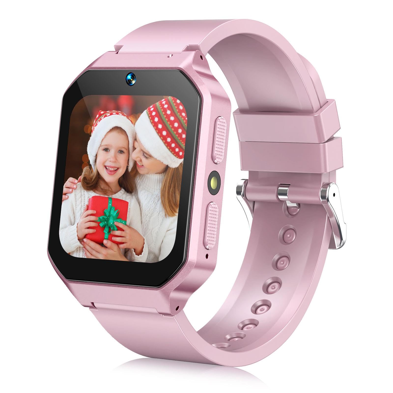 Derui Smart Watch For Kids 3 12 Years Boys Girls, 26 Puzzle Games, Smartwatch With Camera, Pedometer, Stopwatch, Video Voice Music Player Calendar Alarm Clock Learn Card For Children Gifts (Pink)