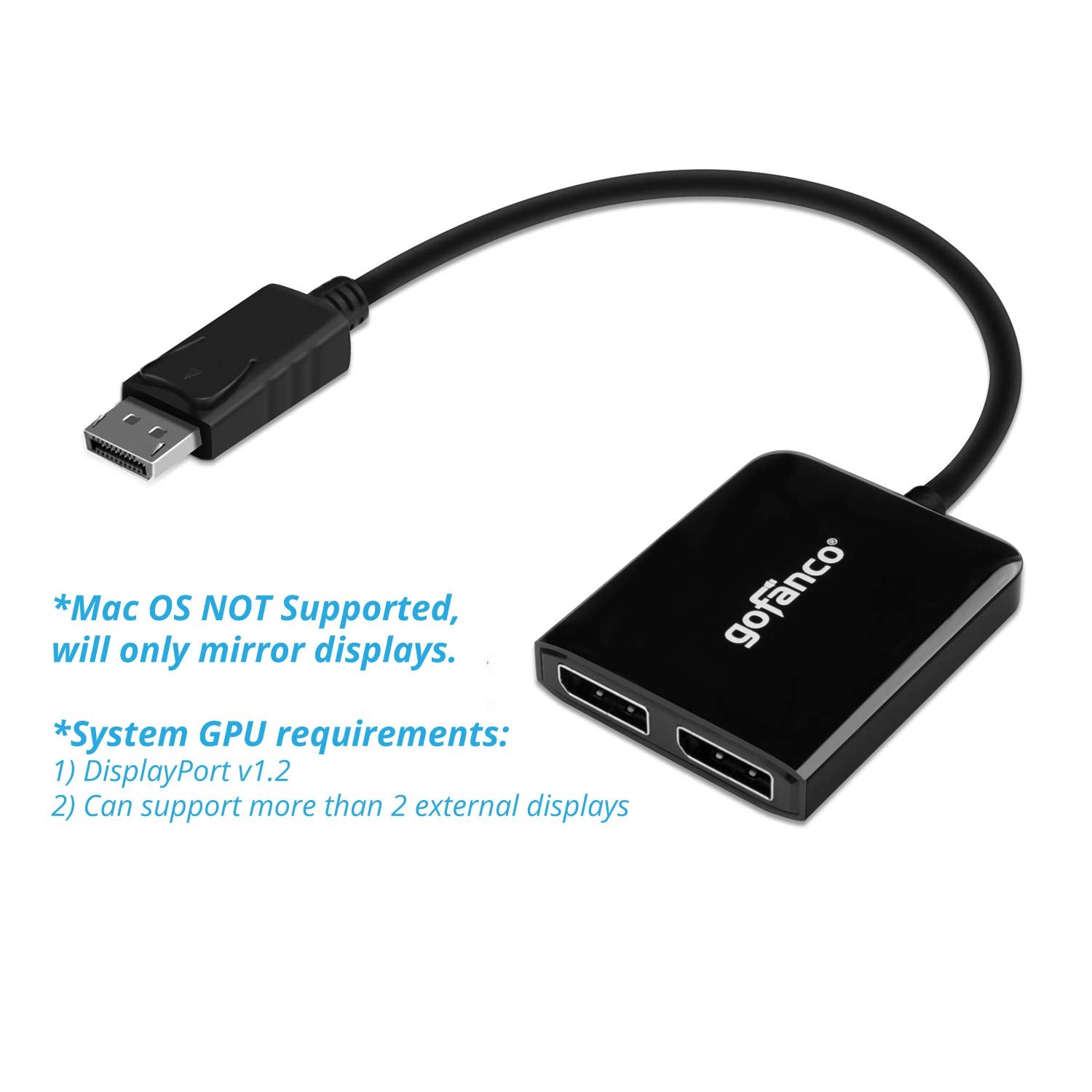 Gofanco 1X2 Displayport 1.2 Display Splitter Adapter   Dp To Dual Displayport Mst Hub Converter, 4K @30Hz, For Windows Pcs, Not