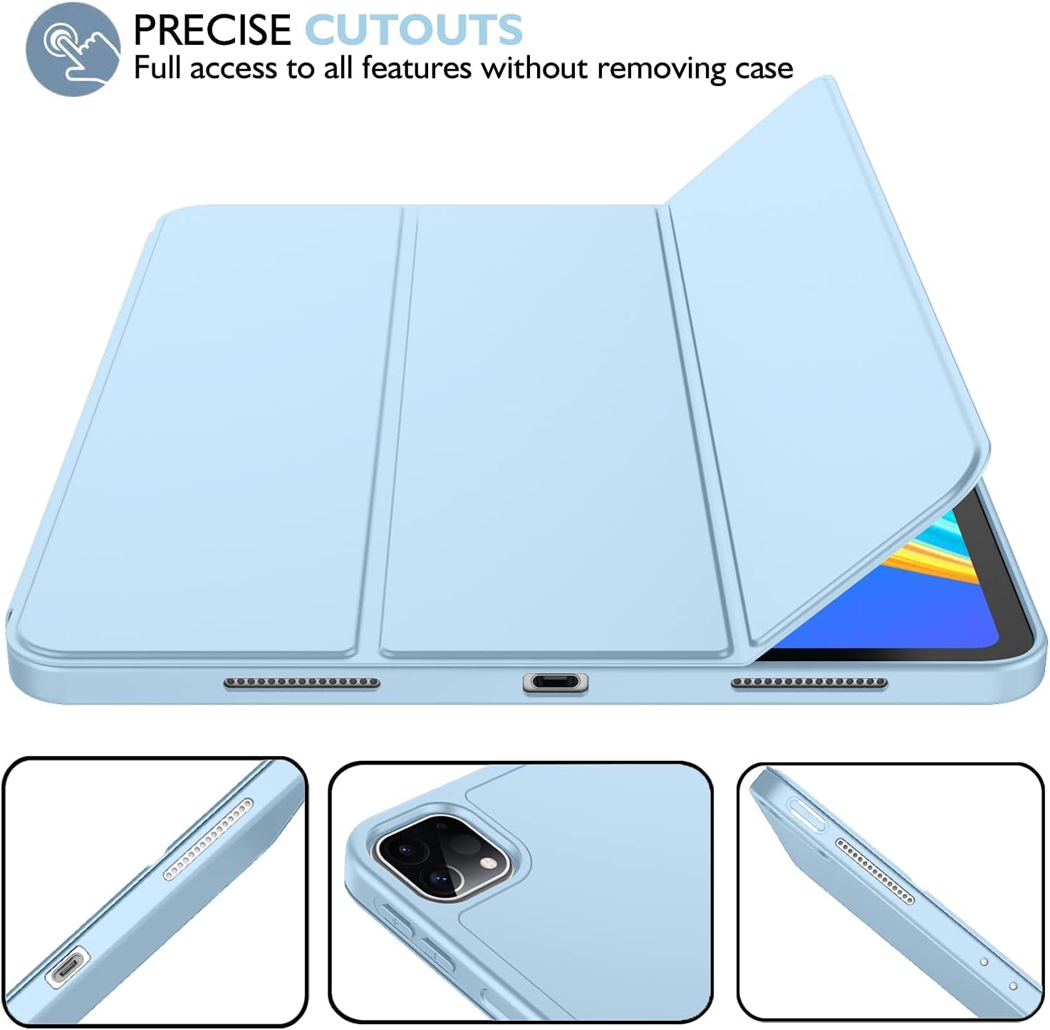 Imieet Ipad Pro 13 Inch Case M4 (2024) With Pencil Holder, [Support Pencil Pro And Pencil (Usb C)],Trifold Stand Smart Case With Soft Tpu Back, Auto Wake/Sleep (Sky Blue)