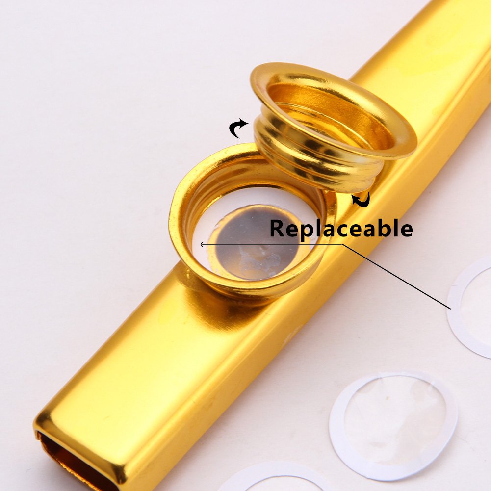 Kazoo Golden Aluminum Alloy With Five Membrane Flute Diaphragm Mouth Kazoos Musical Instruments