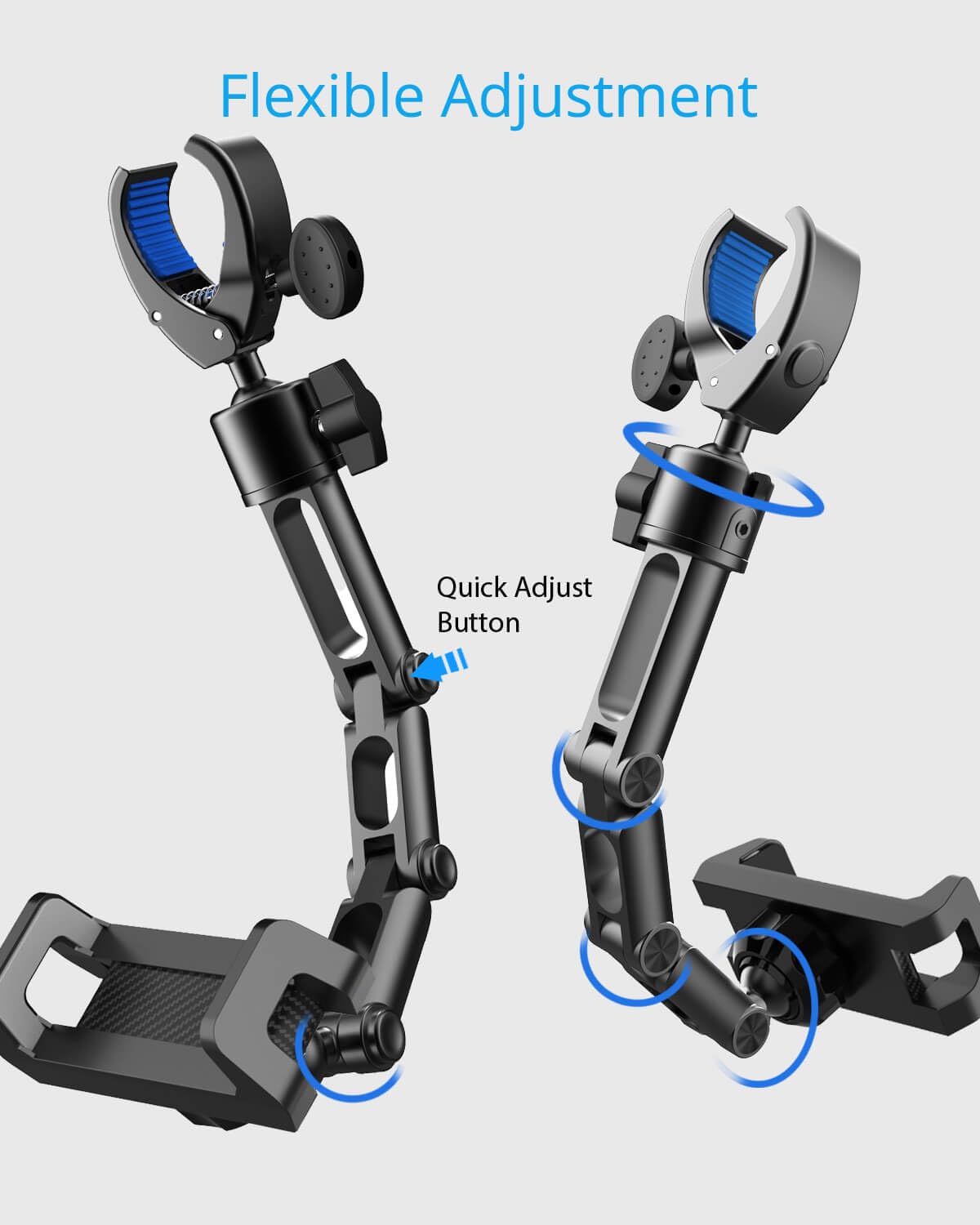 Quyee Rear View Mirror Phone Holder Mount For Car, Aluminum Multi-Directional Metal Arms And 360-Degree Rotatable Retractable, A