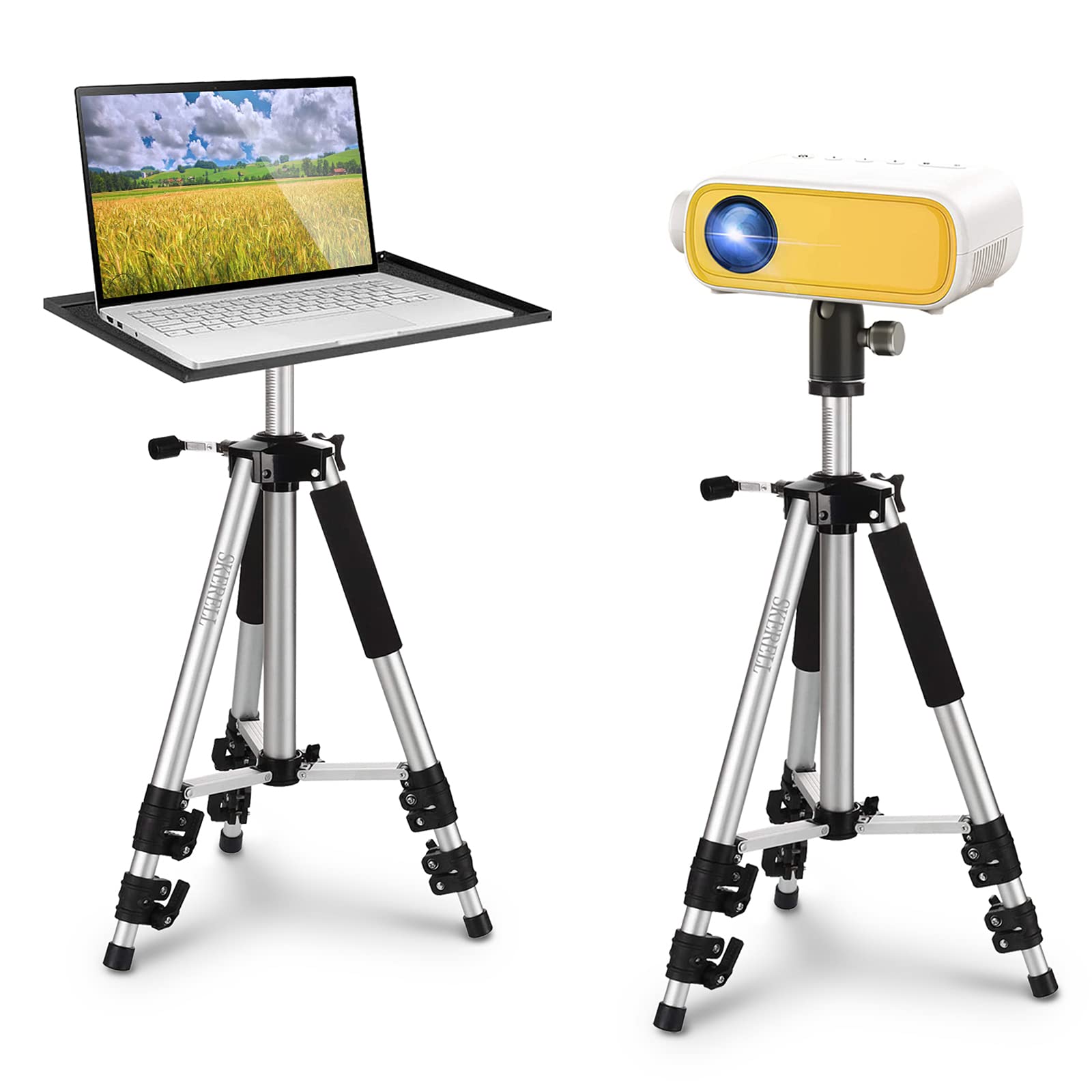 Skerell Projector Stand Tripod Adjustable: Universal Laptop Standing Height From 17'' To 48'' With Tray Ball Head Carry Bag For 