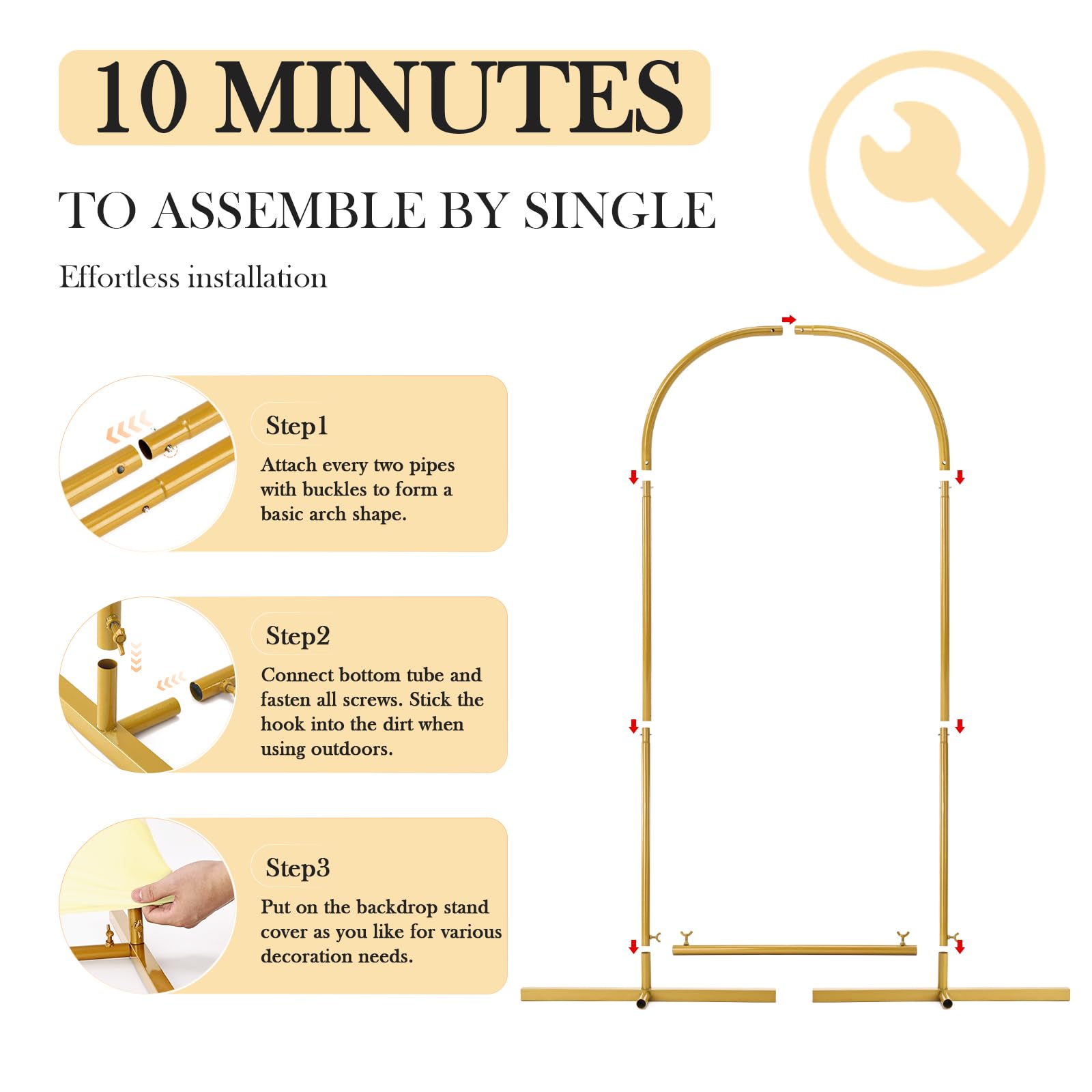 Topdirect Set Of 3 Arch Backdrop Stand And Cover Set, 4Ft, 5Ft, 6Ft Metal Chiara Backdrop Stand For Birthday Party Baby Shower W