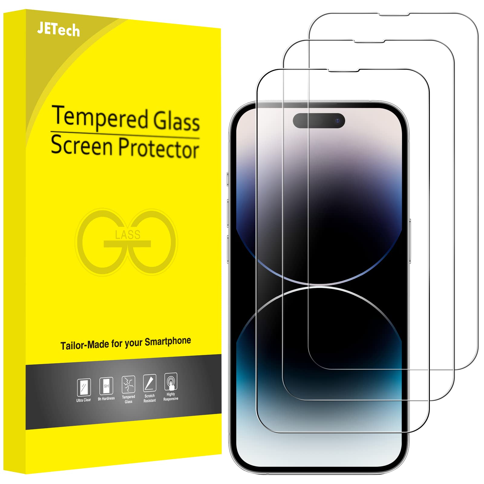 Jetech Full Coverage Screen Protector For Iphone 14 Pro Max 6.7 Inch, 9H Tempered Glass Film Case Friendly, Hd Clear, 3 Pack