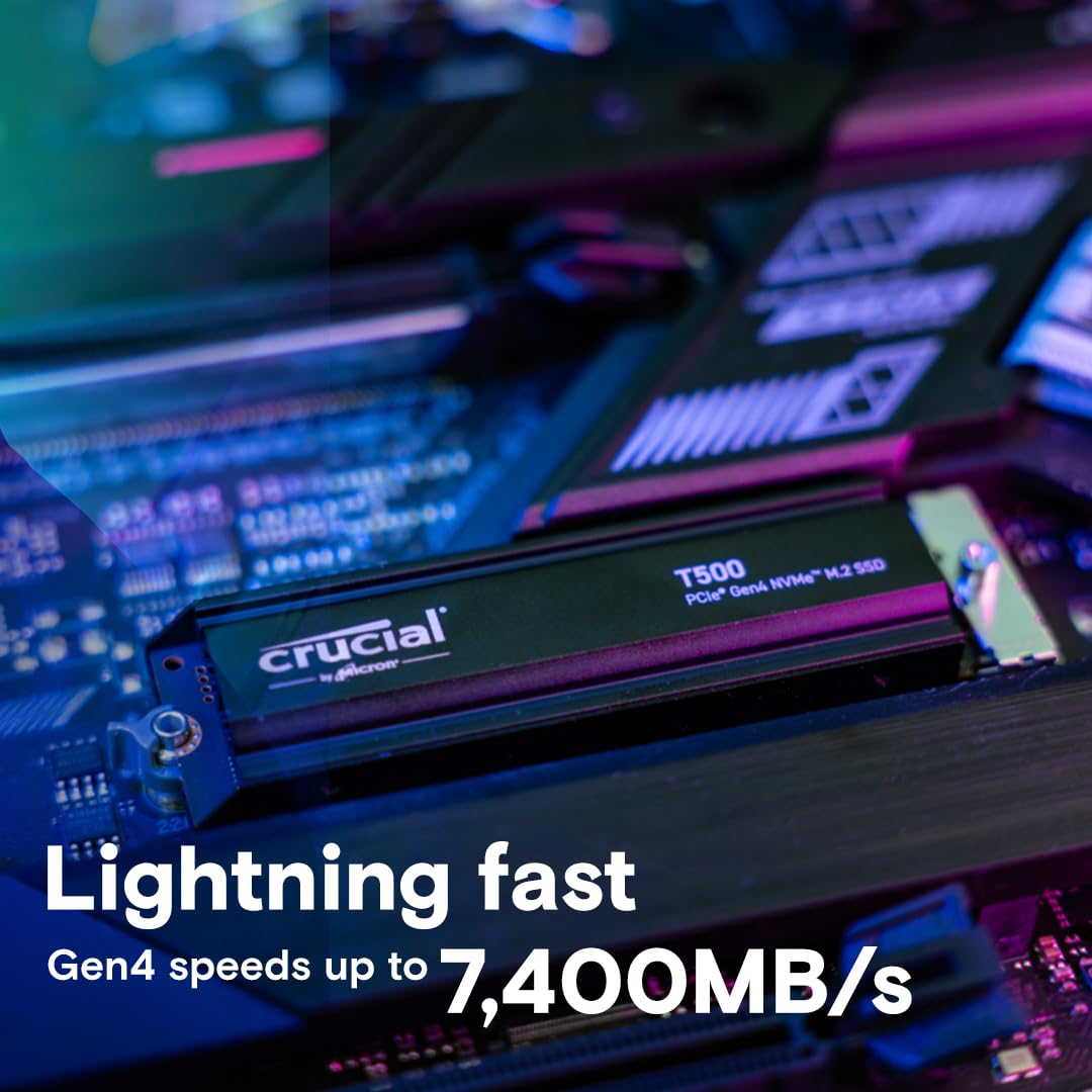 Crucial T500 4Tb Gen4 Nvme M.2 Internal Gaming Ssd With Heatsink, Up To 7000Mb/S, Playstation 5 Compatible + 1Mo Adobe Cc All Ap