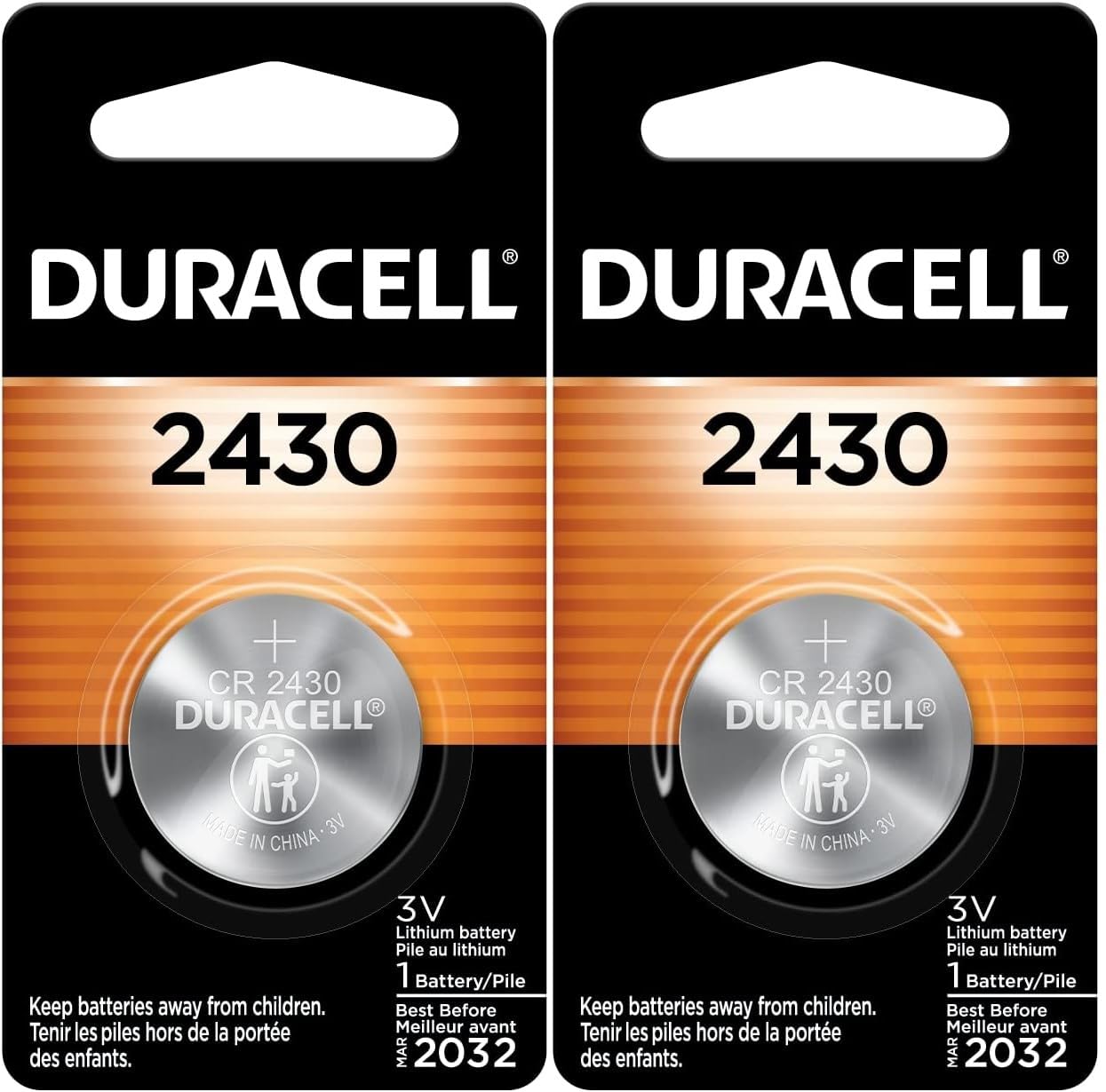Duracell 2430 3V Lithium Battery, 1 Count Pack, Lithium Coin Battery For Medical And Fitness Devices, Watches, And More, Cr Lith