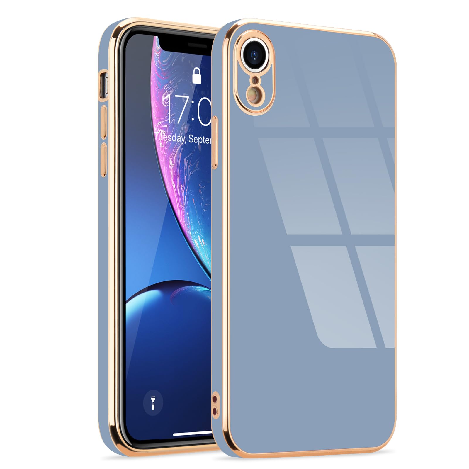 Lafunda Compatible With Iphone Xr Case, Cute Luxury Plating Case Women Girls Elegant Golden Edge Pretty Shockproof Tpu Bumper Co
