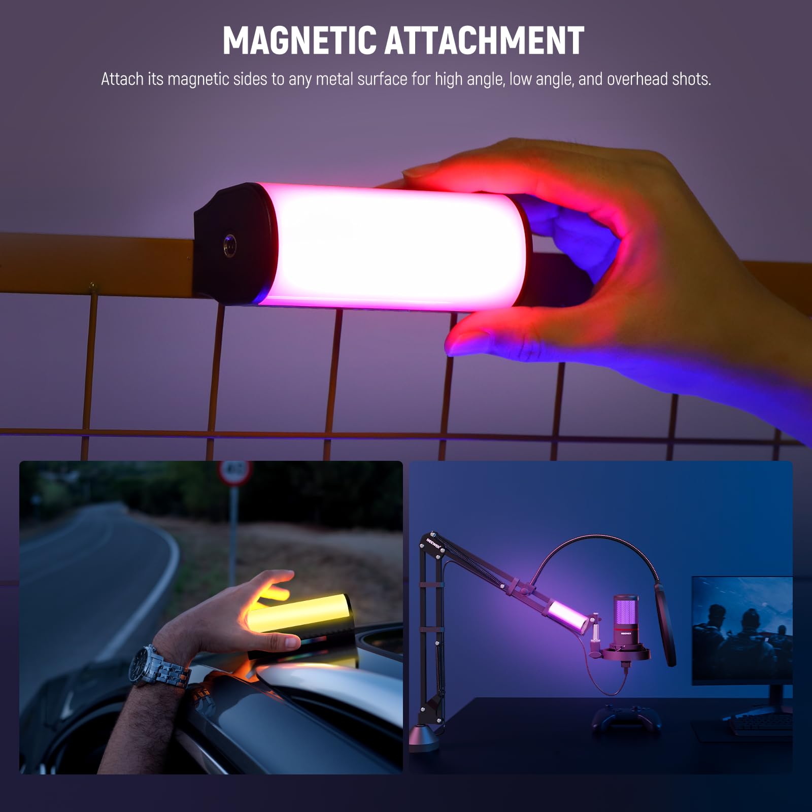 Neewer Magnetic Handheld Light Wand With App Control, 360 Full Rgb Mini Led Video Light Stick With 2550Mah Battery, 2500K~8500K