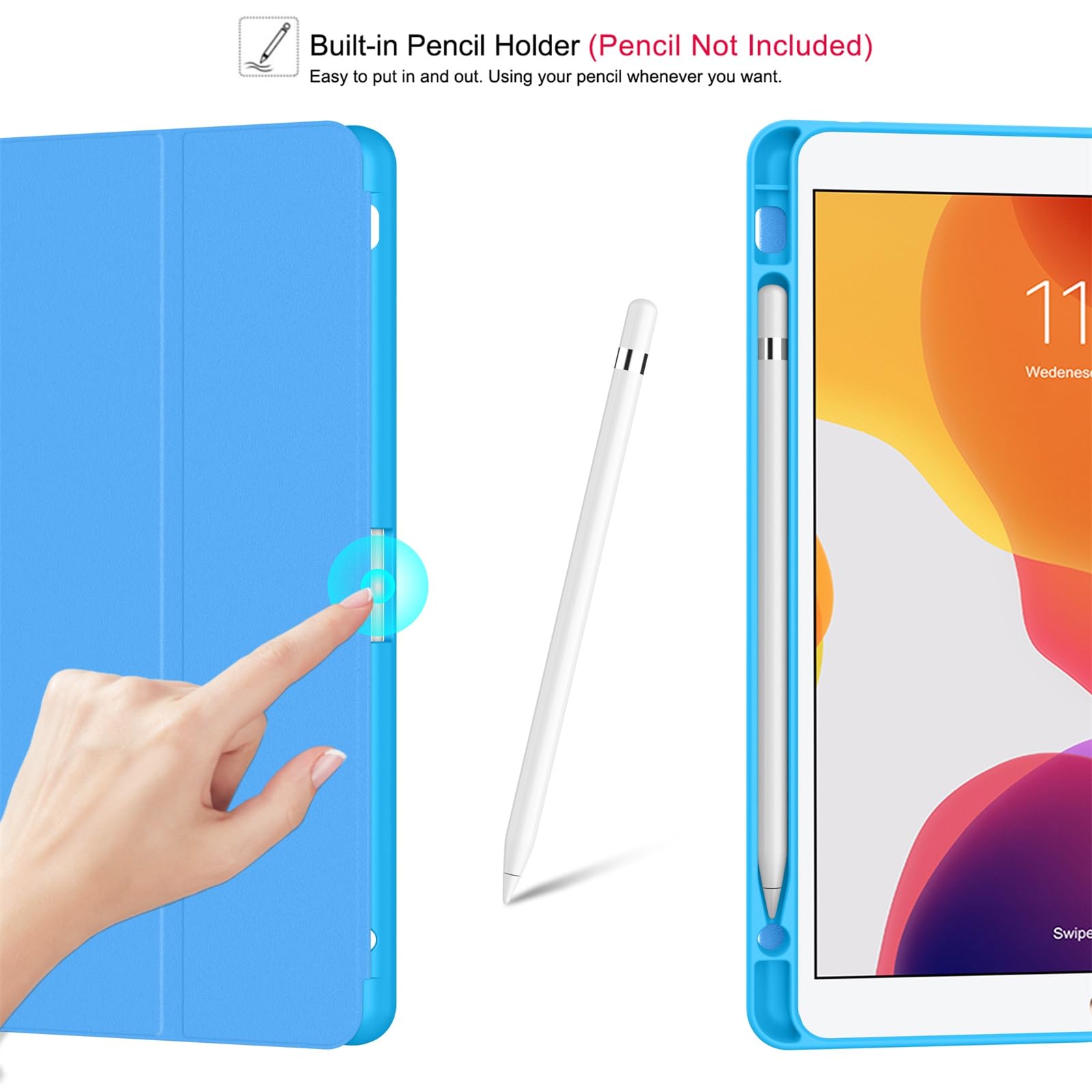 Soke Case For Ipad 9Th Generation 2021/8Th Gen 2020/7Th Gen 2019 With Pencil Holder   Premium Shockproof Case With Soft Tpu Back Cover & Auto Sleep/Wake For Ipad 10.2 Inch, Book Blue