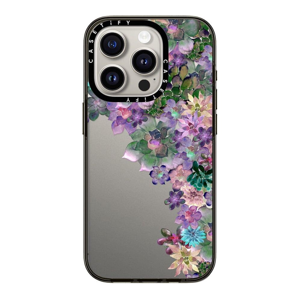 Casetify Compact Iphone 15 Pro Case [2X Military Grade Drop Tested / 4Ft Drop Protection]   My Succulent Garden   Clear Black