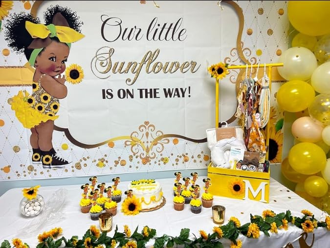 Avezano Sunflower Baby Shower Backdrop Baby Girl Baby Shower Party Decoration Our Little Sunflower Is On The Way Photo Backgroun