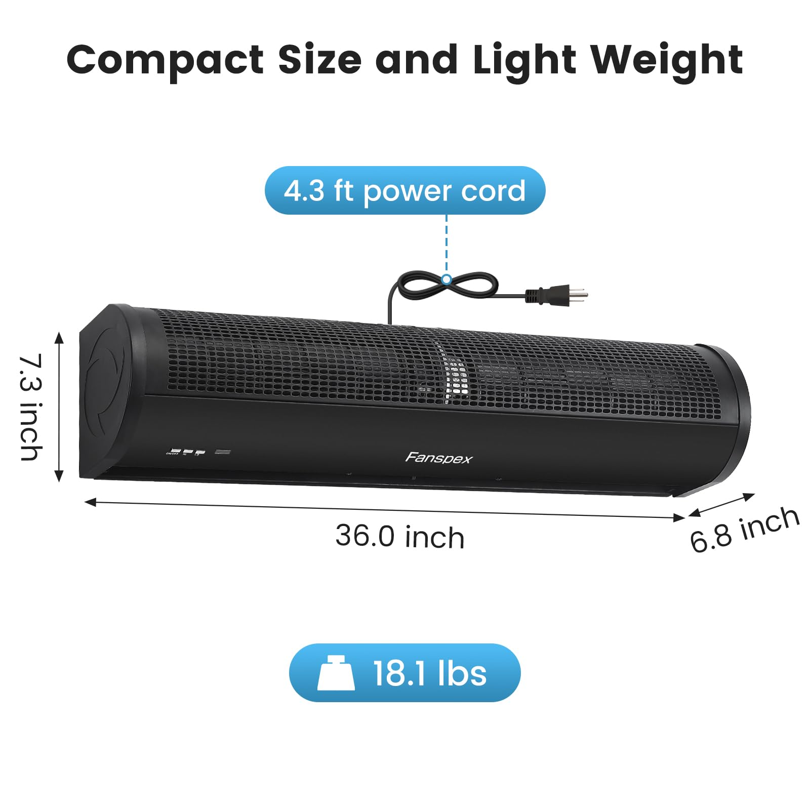 Fanspex 36'' Wall Mounted Air Curtain, High Velocity Commercial Over Door Fan For Home Garage Shop Restaurant, 2-Speed, 120W Low