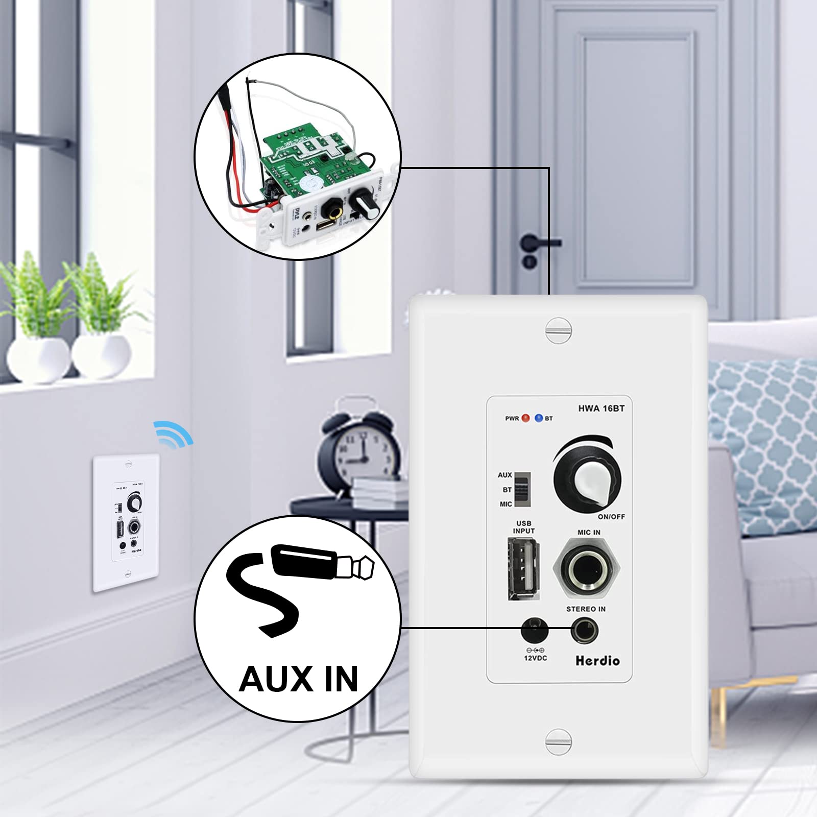 Herdio 5.25 Inch Bluetooth Ceiling Speakers Max Power 600W 2 Way Flush Mount Plus Wall Mount Amplifier Receiver Perfect For Home