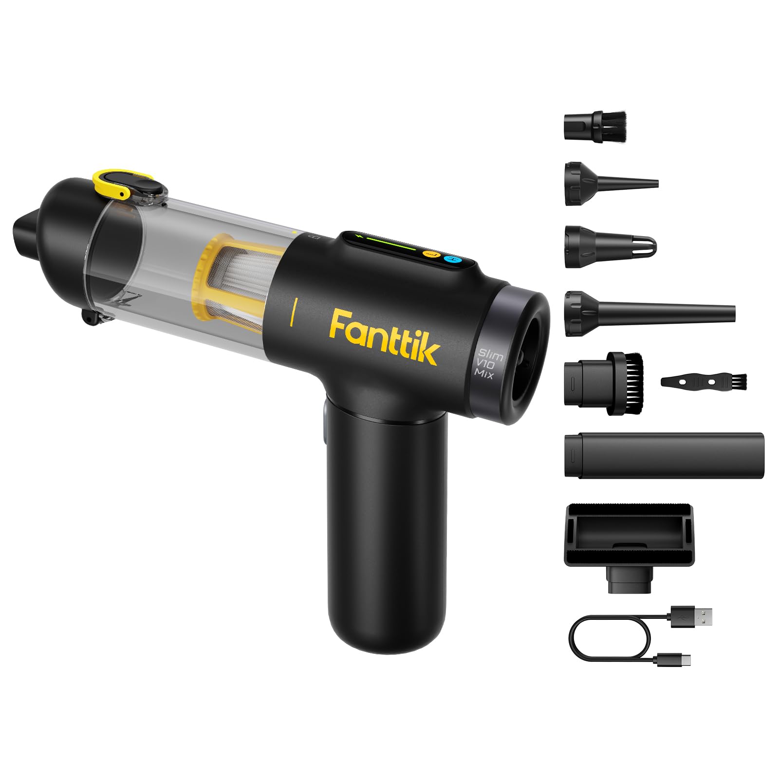 Fanttik Slim V10 Mix Cordless Car Vacuum, 4 In 1 Handheld Air Duster, Color Smart Led Display, 16Kpa Suction Power, Cordless Por